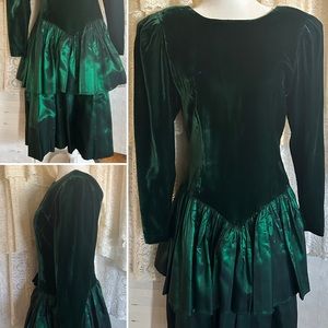 80s Donna Morgan Velvet Forest Green Party Dress